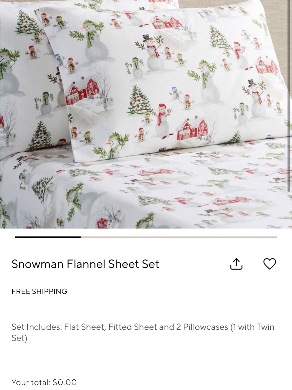 Pottery Barn Snowman Flannel Sheet Set - Queen Size